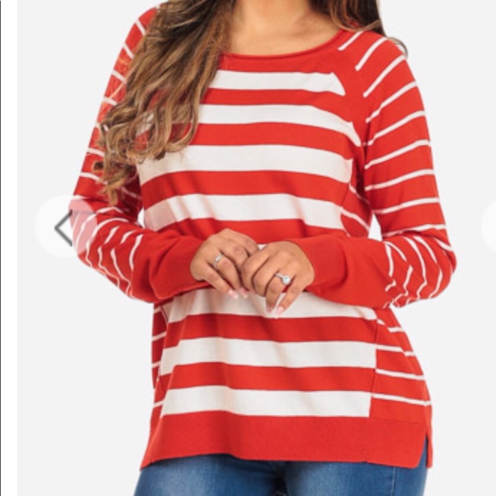 NYDJ Red Striped Sweater Long Sleeve